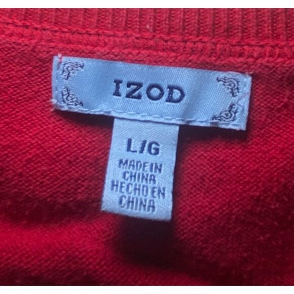 Izod Red Argyle Cotton V-Neck Sweater Preppy Academia Size L - Picture 6 of 7